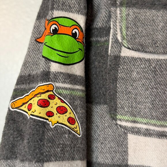 boys size L (10/12) TMNT Teenage Mutant Ninja TURTLES plaid flannel gray button - Picture 5 of 7